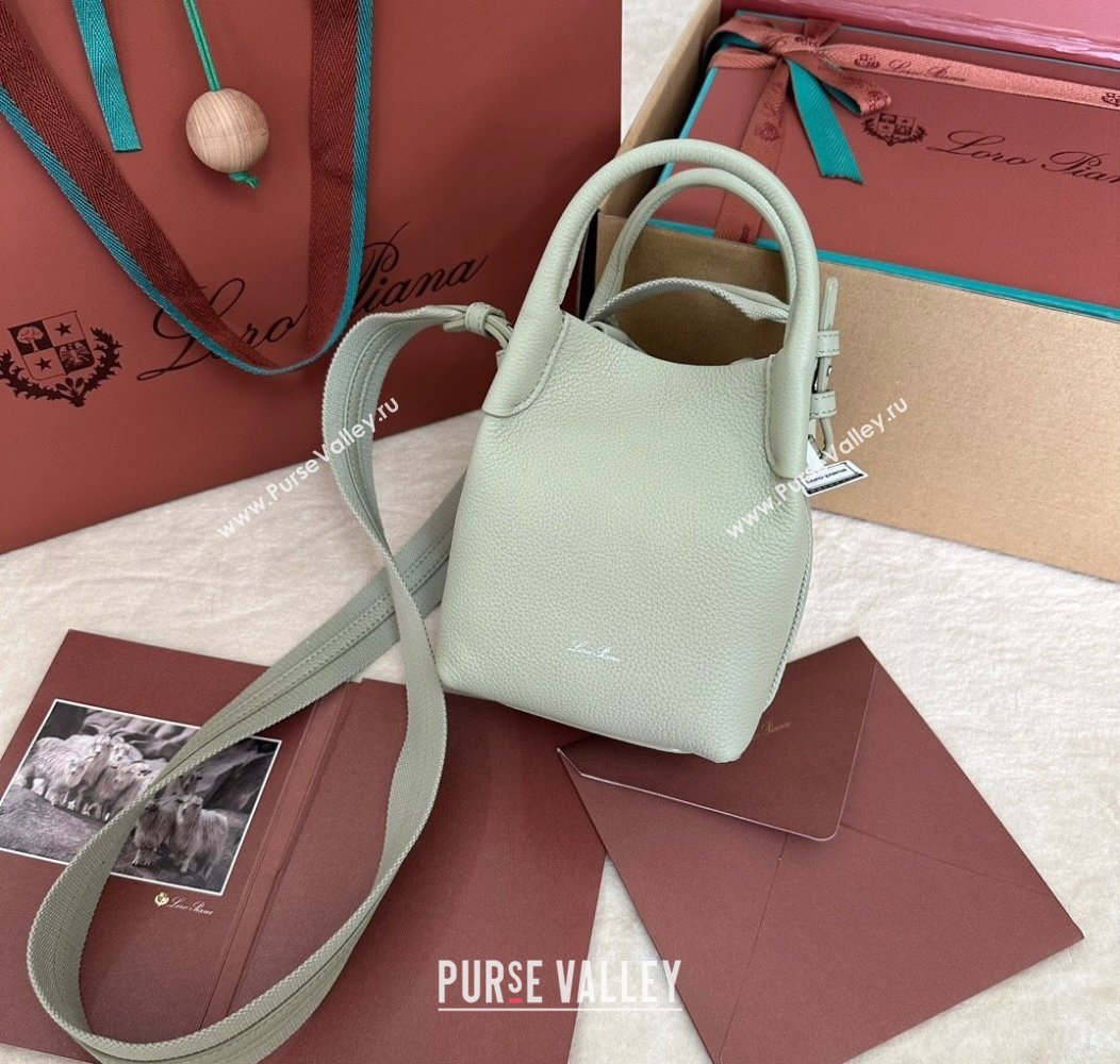 Loro Piana Small Bale Bucket Bag in Grained Calfskin Leather Mustard Green 2025 0925 (XLU-250925060)