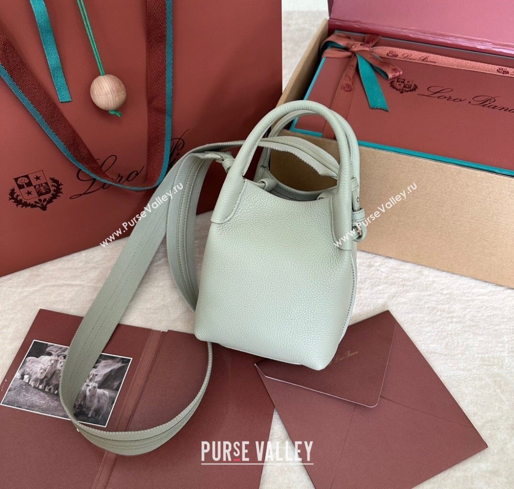 Loro Piana Small Bale Bucket Bag in Grained Calfskin Leather Mustard Green 2025 0925 (XLU-250925060)