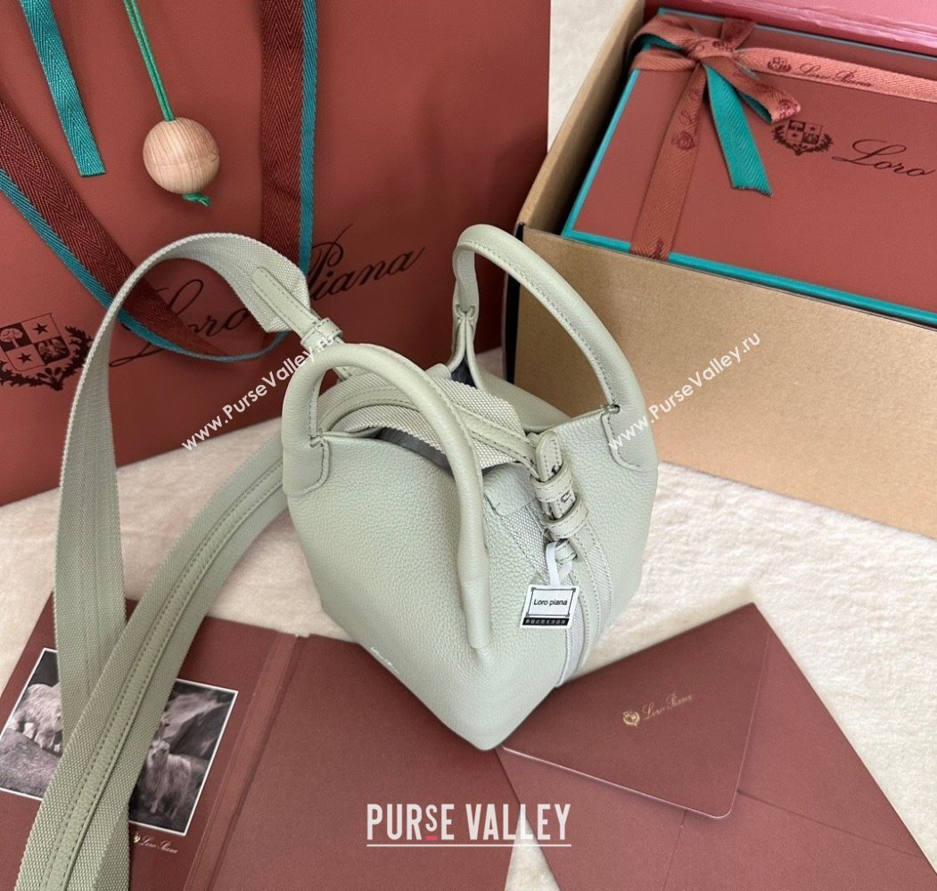Loro Piana Small Bale Bucket Bag in Grained Calfskin Leather Mustard Green 2025 0925 (XLU-250925060)