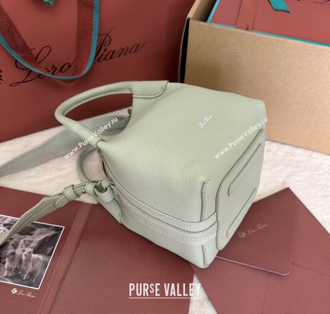Loro Piana Small Bale Bucket Bag in Grained Calfskin Leather Mustard Green 2025 0925 (XLU-250925060)