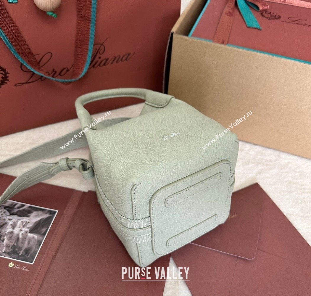 Loro Piana Small Bale Bucket Bag in Grained Calfskin Leather Mustard Green 2025 0925 (XLU-250925060)