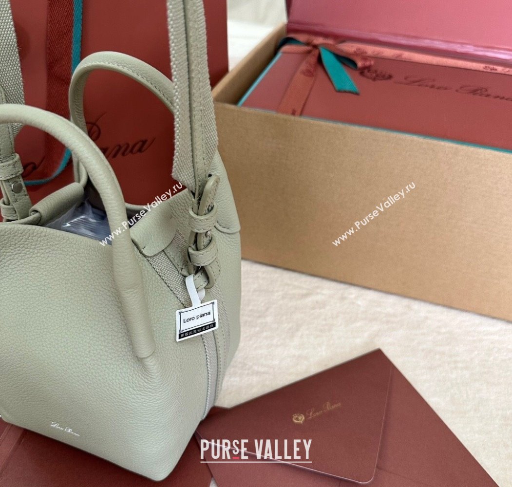 Loro Piana Small Bale Bucket Bag in Grained Calfskin Leather Mustard Green 2025 0925 (XLU-250925060)