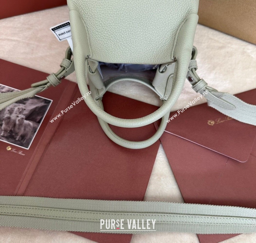 Loro Piana Small Bale Bucket Bag in Grained Calfskin Leather Mustard Green 2025 0925 (XLU-250925060)