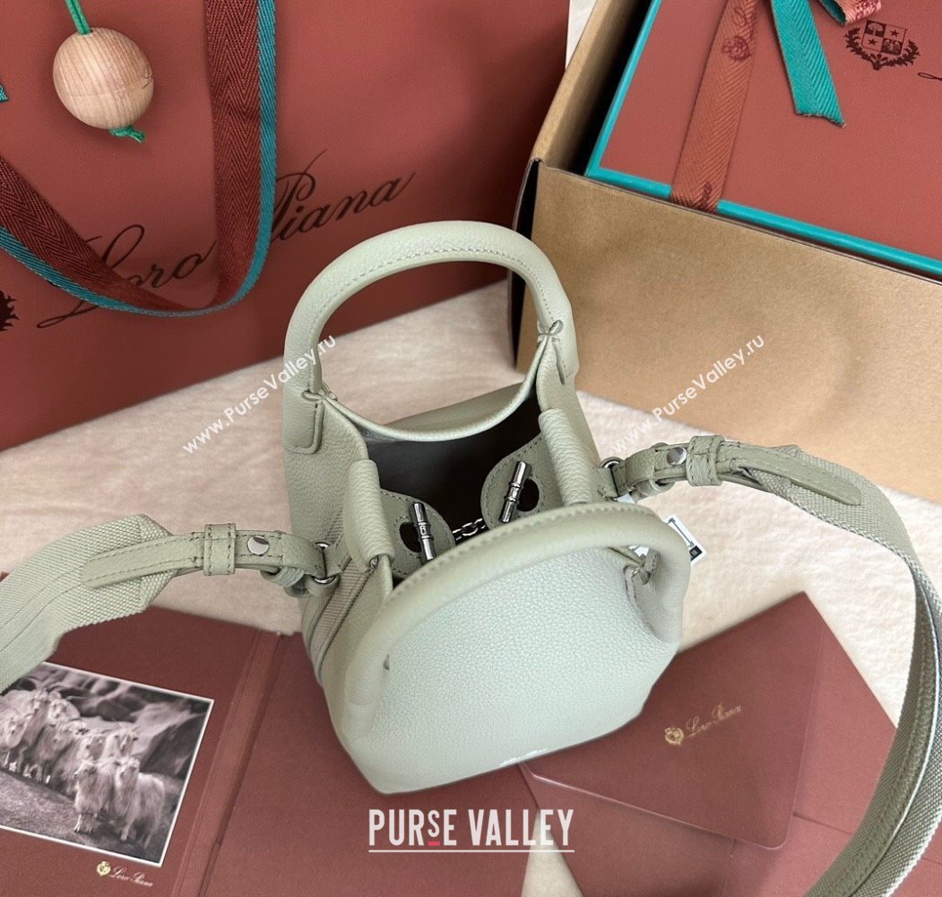 Loro Piana Small Bale Bucket Bag in Grained Calfskin Leather Mustard Green 2025 0925 (XLU-250925060)