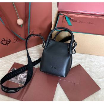 Loro Piana Small Bale Bucket Bag in Smooth Calfskin Leather Black 2025 0925 (XLU-250925061)