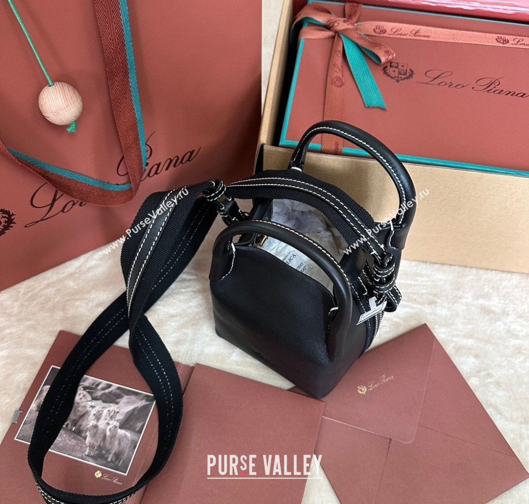Loro Piana Small Bale Bucket Bag in Smooth Calfskin Leather Black 2025 0925 (XLU-250925061)