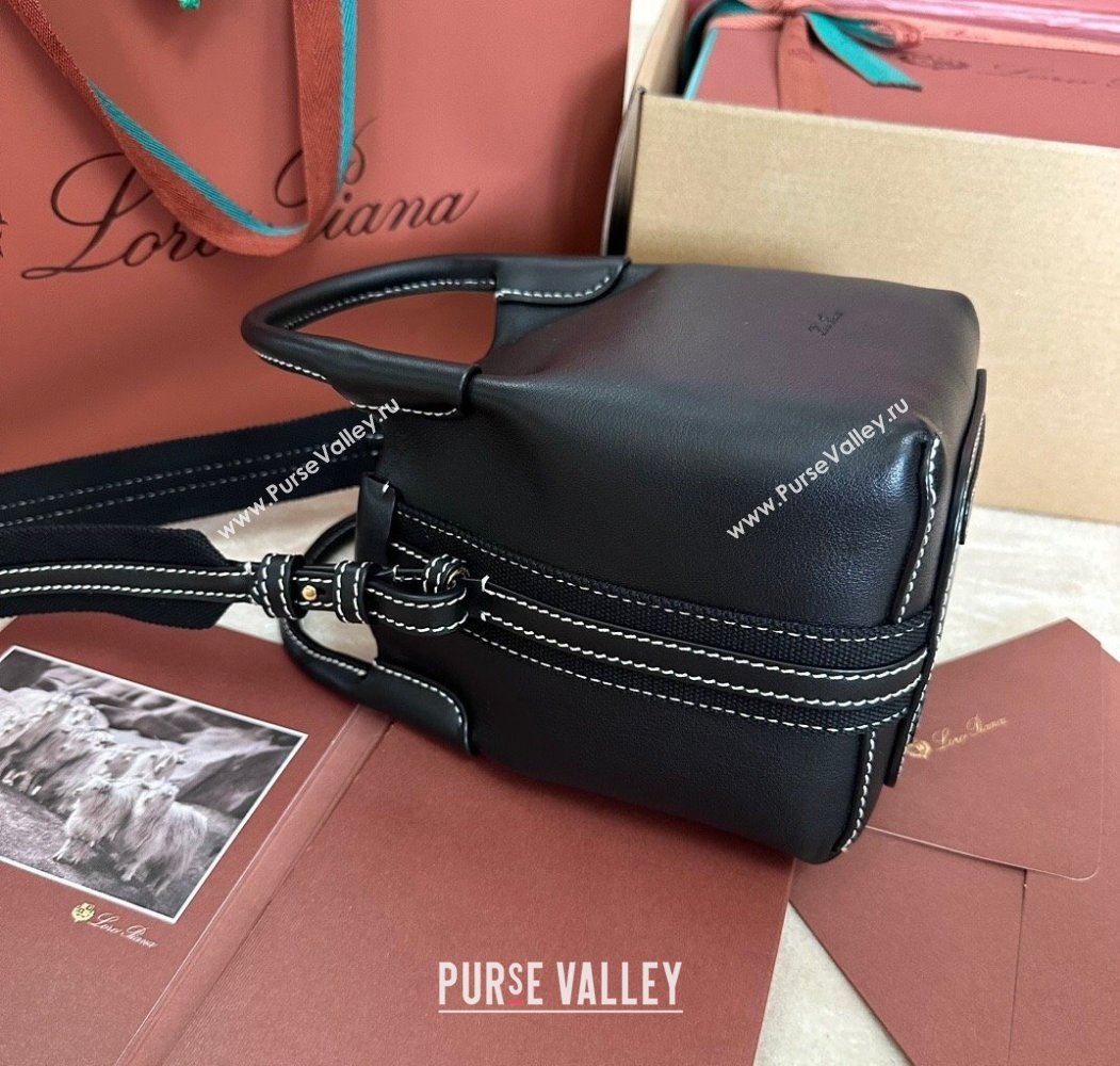 Loro Piana Small Bale Bucket Bag in Smooth Calfskin Leather Black 2025 0925 (XLU-250925061)