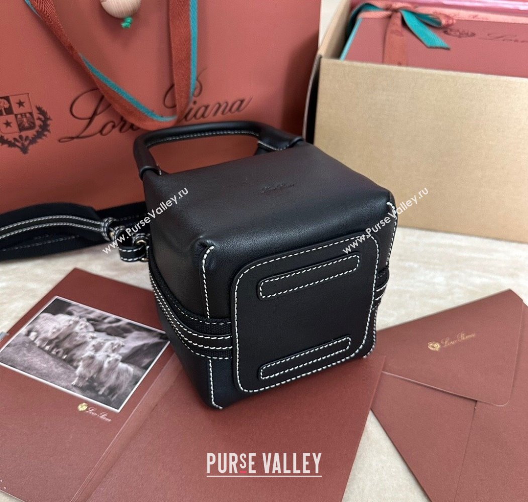 Loro Piana Small Bale Bucket Bag in Smooth Calfskin Leather Black 2025 0925 (XLU-250925061)