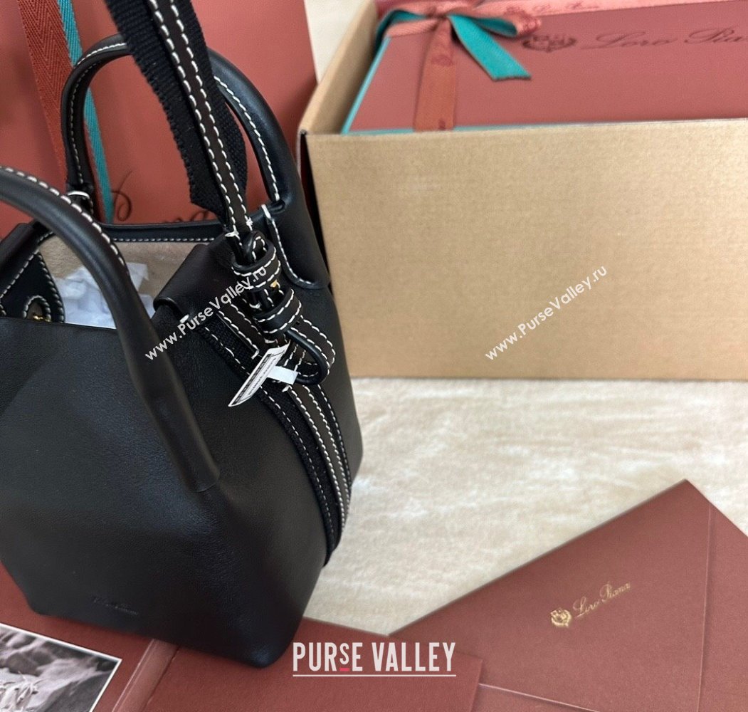 Loro Piana Small Bale Bucket Bag in Smooth Calfskin Leather Black 2025 0925 (XLU-250925061)