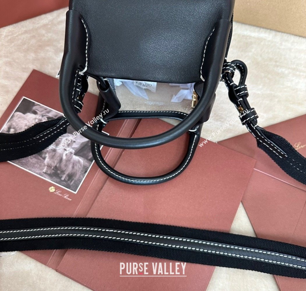 Loro Piana Small Bale Bucket Bag in Smooth Calfskin Leather Black 2025 0925 (XLU-250925061)