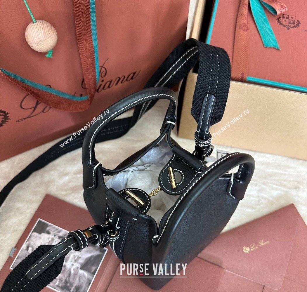Loro Piana Small Bale Bucket Bag in Smooth Calfskin Leather Black 2025 0925 (XLU-250925061)