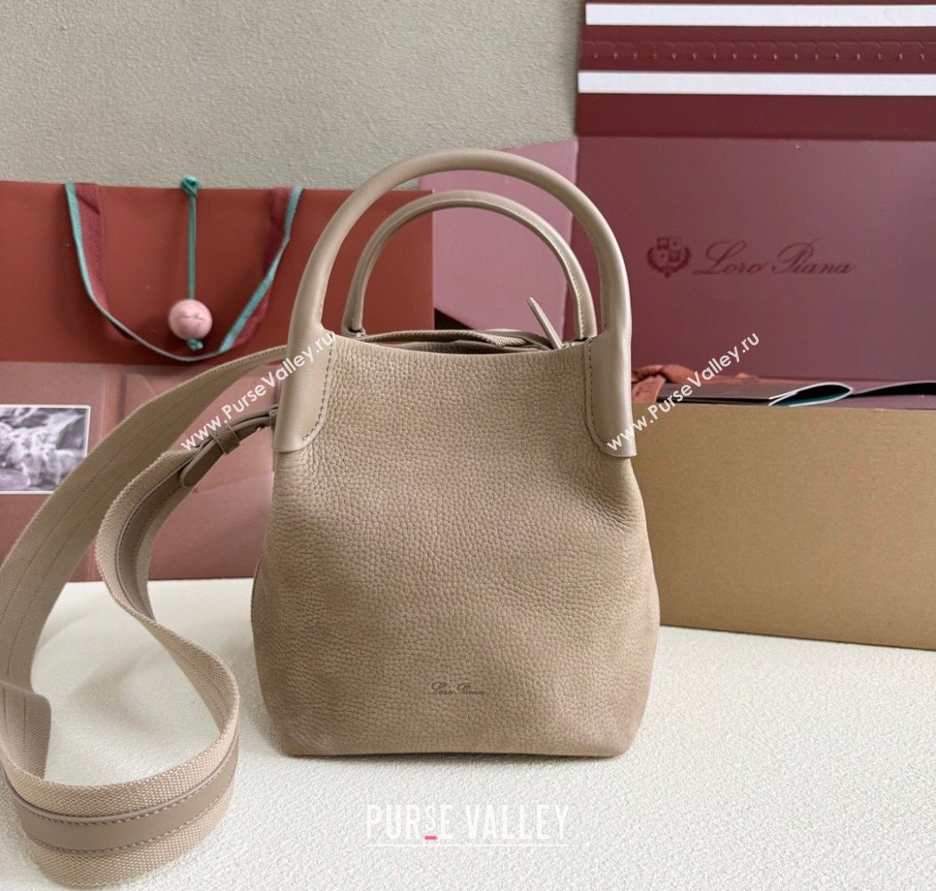 Loro Piana Small Bale Bucket Bag in Grained Nubuck Grey 2025 0925 (XLU-250925050)
