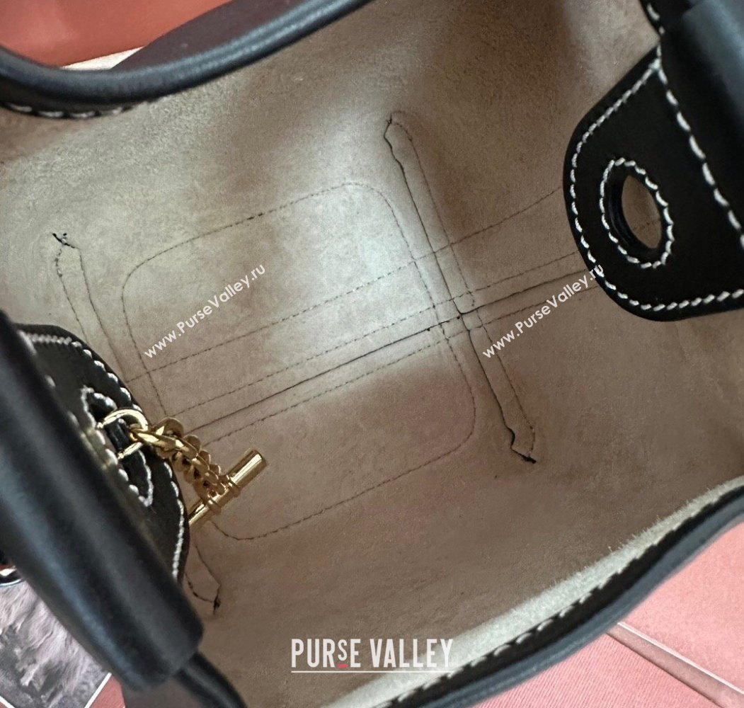 Loro Piana Small Bale Bucket Bag in Smooth Calfskin Leather Black 2025 0925 (XLU-250925061)