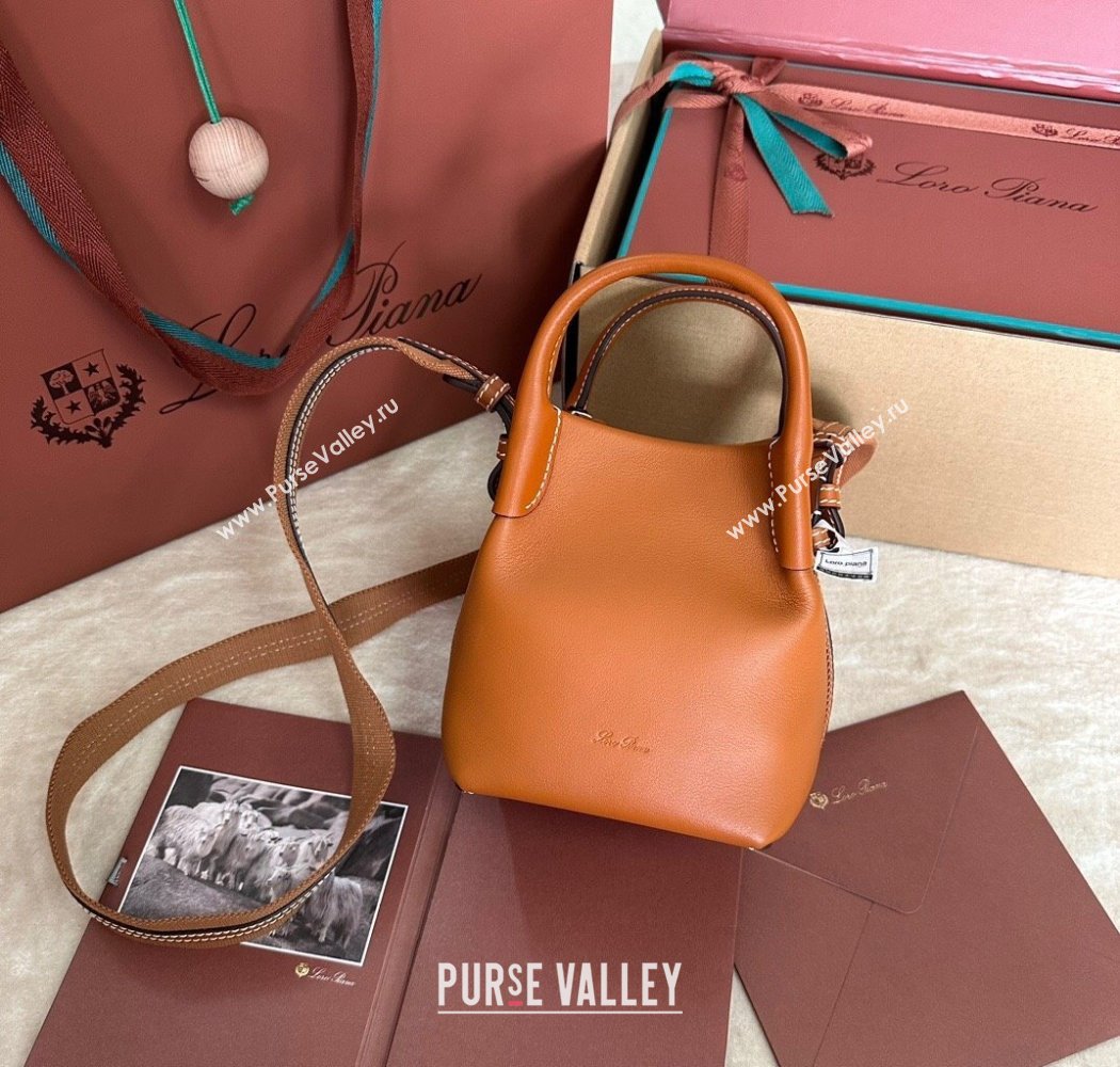 Loro Piana Small Bale Bucket Bag in Smooth Calfskin Leather Brown 2025 0925 (XLU-250925062)