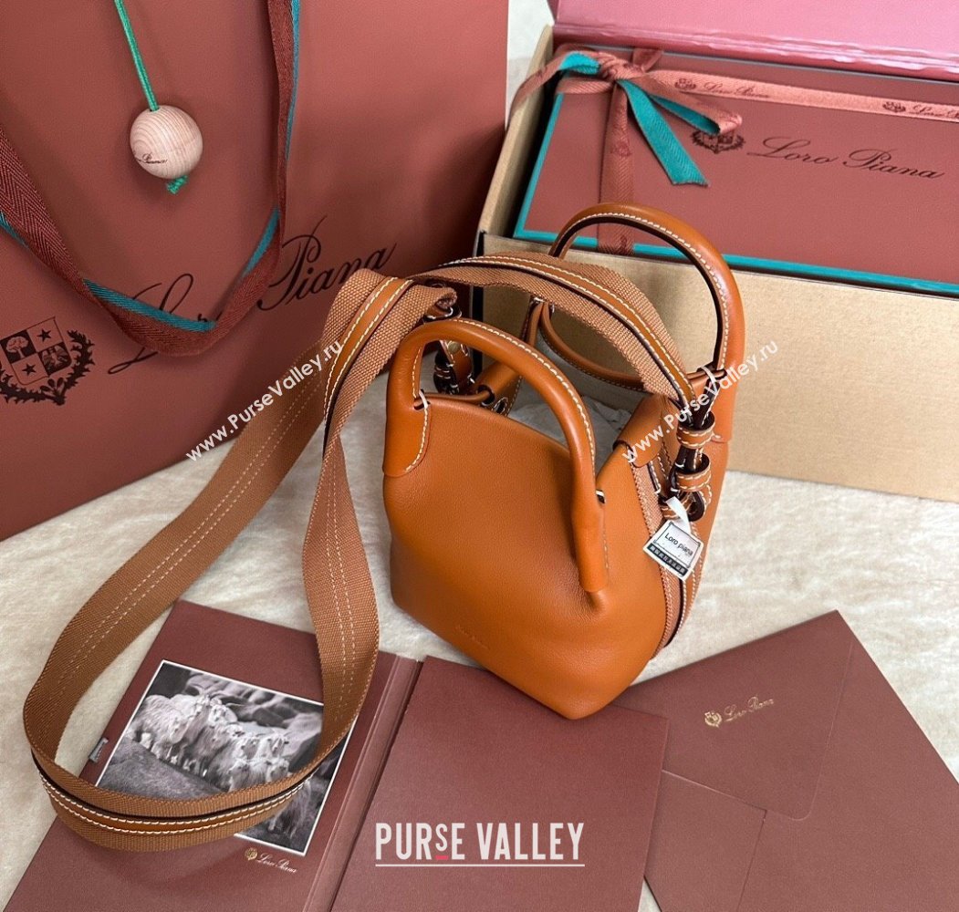 Loro Piana Small Bale Bucket Bag in Smooth Calfskin Leather Brown 2025 0925 (XLU-250925062)