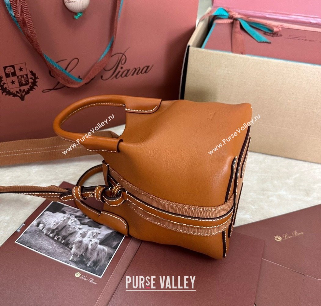 Loro Piana Small Bale Bucket Bag in Smooth Calfskin Leather Brown 2025 0925 (XLU-250925062)