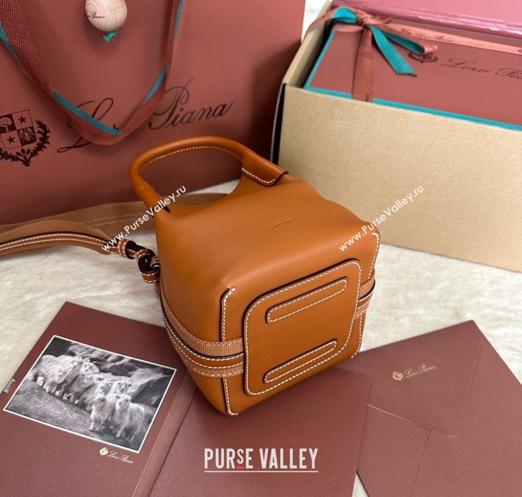 Loro Piana Small Bale Bucket Bag in Smooth Calfskin Leather Brown 2025 0925 (XLU-250925062)