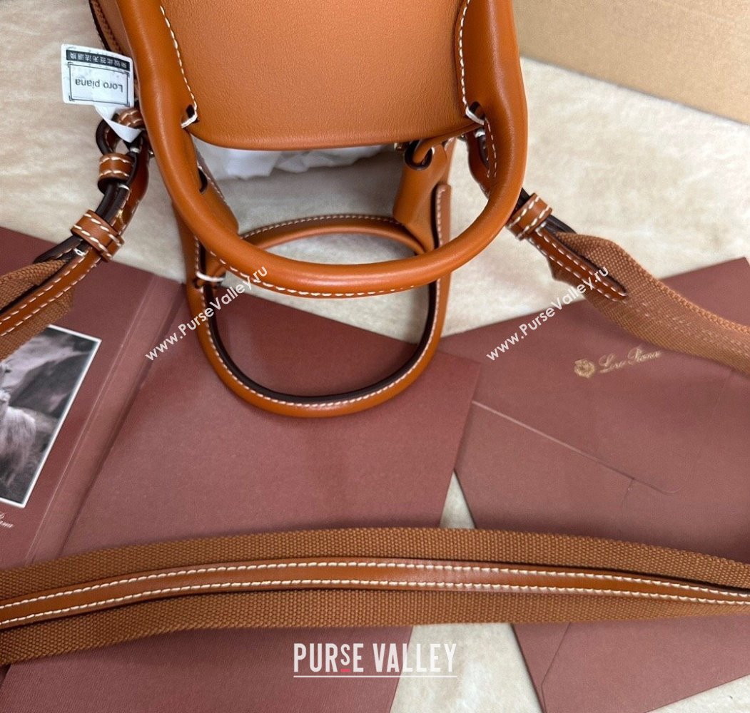 Loro Piana Small Bale Bucket Bag in Smooth Calfskin Leather Brown 2025 0925 (XLU-250925062)