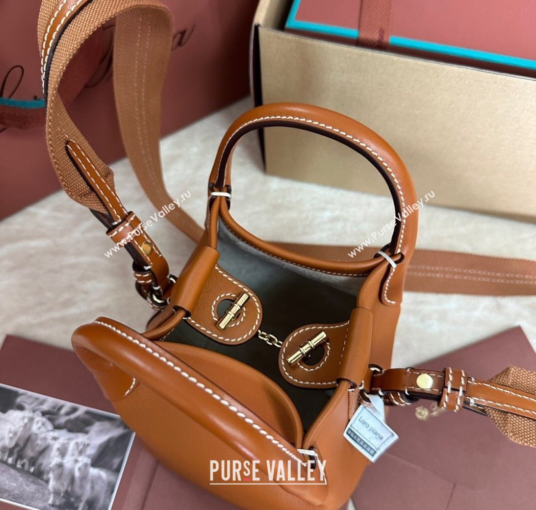 Loro Piana Small Bale Bucket Bag in Smooth Calfskin Leather Brown 2025 0925 (XLU-250925062)