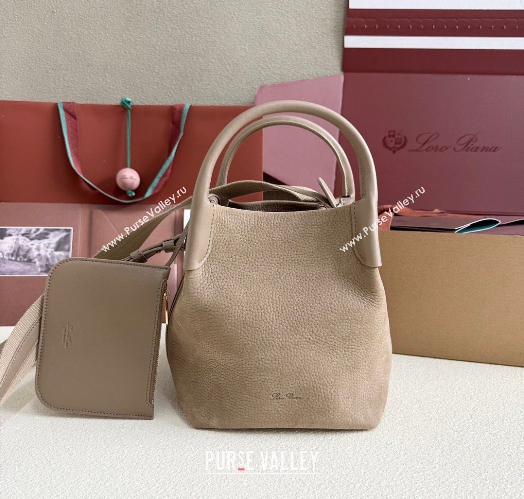 Loro Piana Small Bale Bucket Bag in Grained Nubuck Grey 2025 0925 (XLU-250925050)