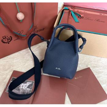 Loro Piana Small Bale Bucket Bag in Grained Calfskin Leather Midnight Blue 2025 0925 (XLU-250925063)