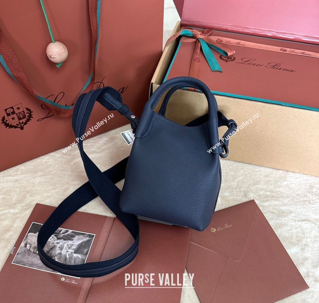 Loro Piana Small Bale Bucket Bag in Grained Calfskin Leather Midnight Blue 2025 0925 (XLU-250925063)