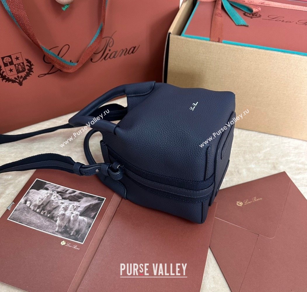 Loro Piana Small Bale Bucket Bag in Grained Calfskin Leather Midnight Blue 2025 0925 (XLU-250925063)