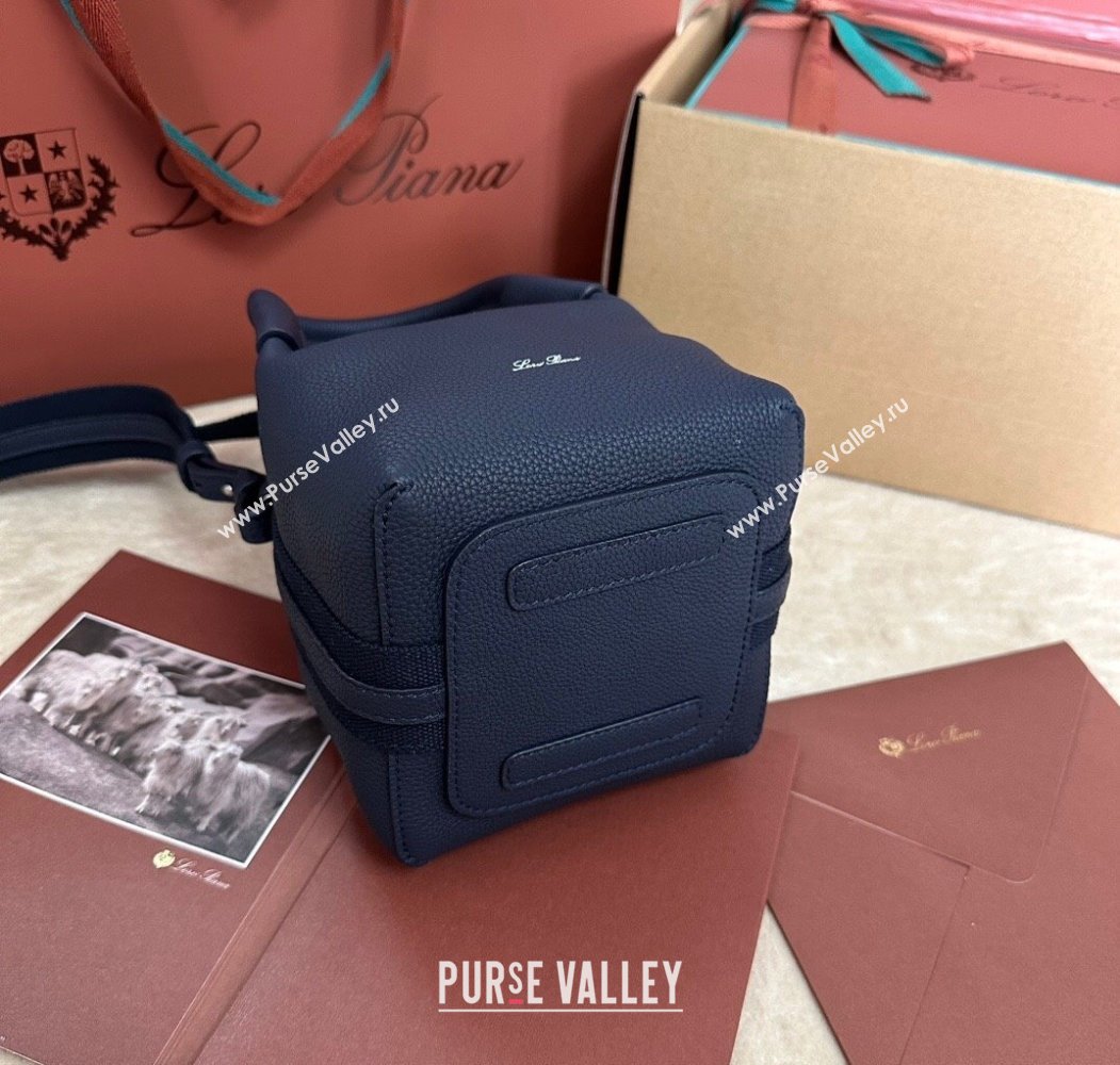 Loro Piana Small Bale Bucket Bag in Grained Calfskin Leather Midnight Blue 2025 0925 (XLU-250925063)