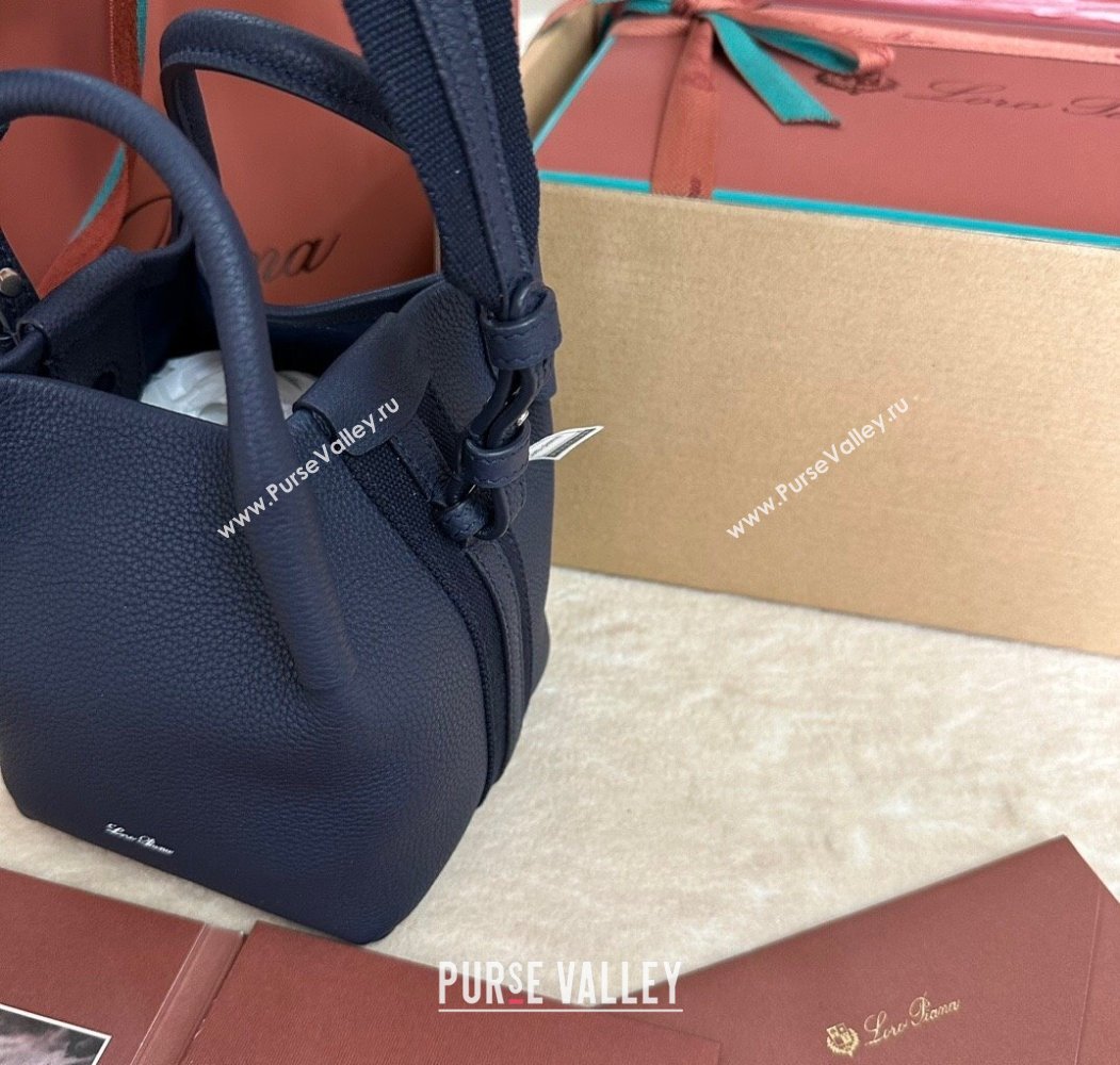 Loro Piana Small Bale Bucket Bag in Grained Calfskin Leather Midnight Blue 2025 0925 (XLU-250925063)