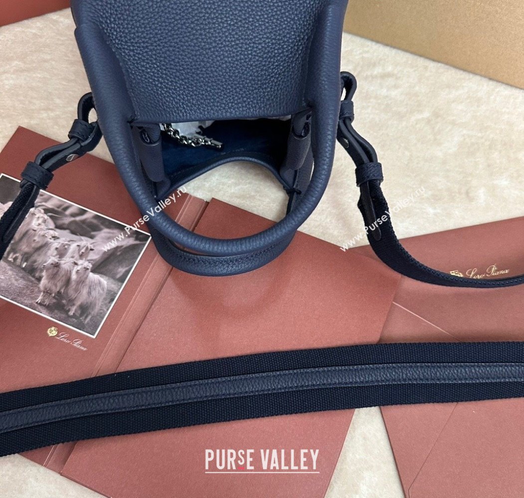 Loro Piana Small Bale Bucket Bag in Grained Calfskin Leather Midnight Blue 2025 0925 (XLU-250925063)