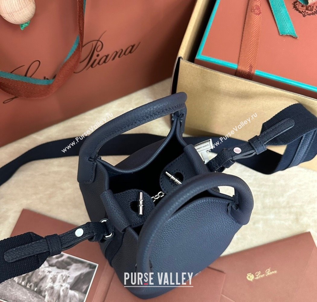 Loro Piana Small Bale Bucket Bag in Grained Calfskin Leather Midnight Blue 2025 0925 (XLU-250925063)