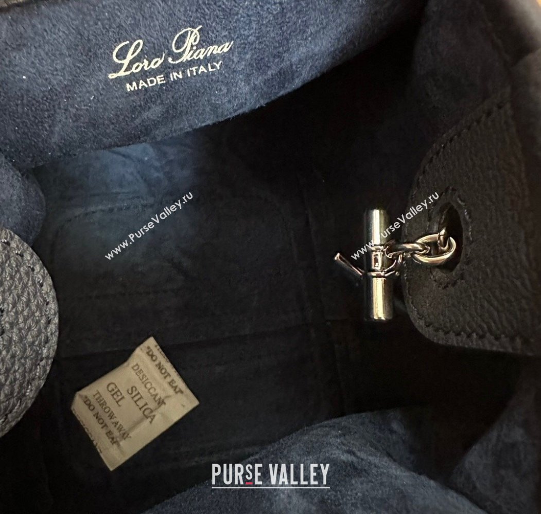Loro Piana Small Bale Bucket Bag in Grained Calfskin Leather Midnight Blue 2025 0925 (XLU-250925063)