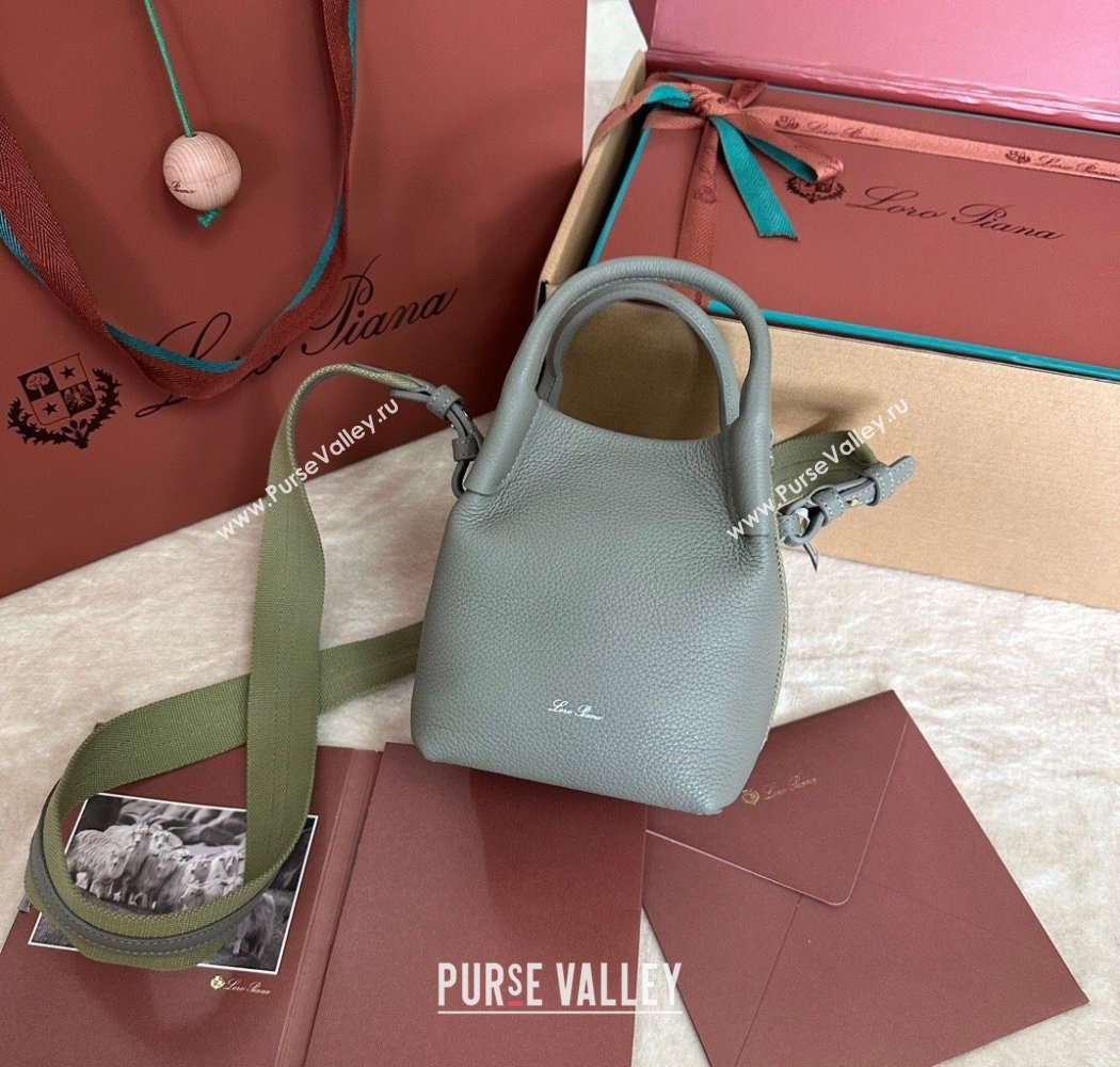 Loro Piana Small Bale Bucket Bag in Grained Calfskin Leather Yerba Mate Green 2025 0925 (XLU-250925064)