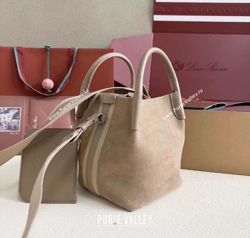 Loro Piana Small Bale Bucket Bag in Grained Nubuck Grey 2025 0925 (XLU-250925050)