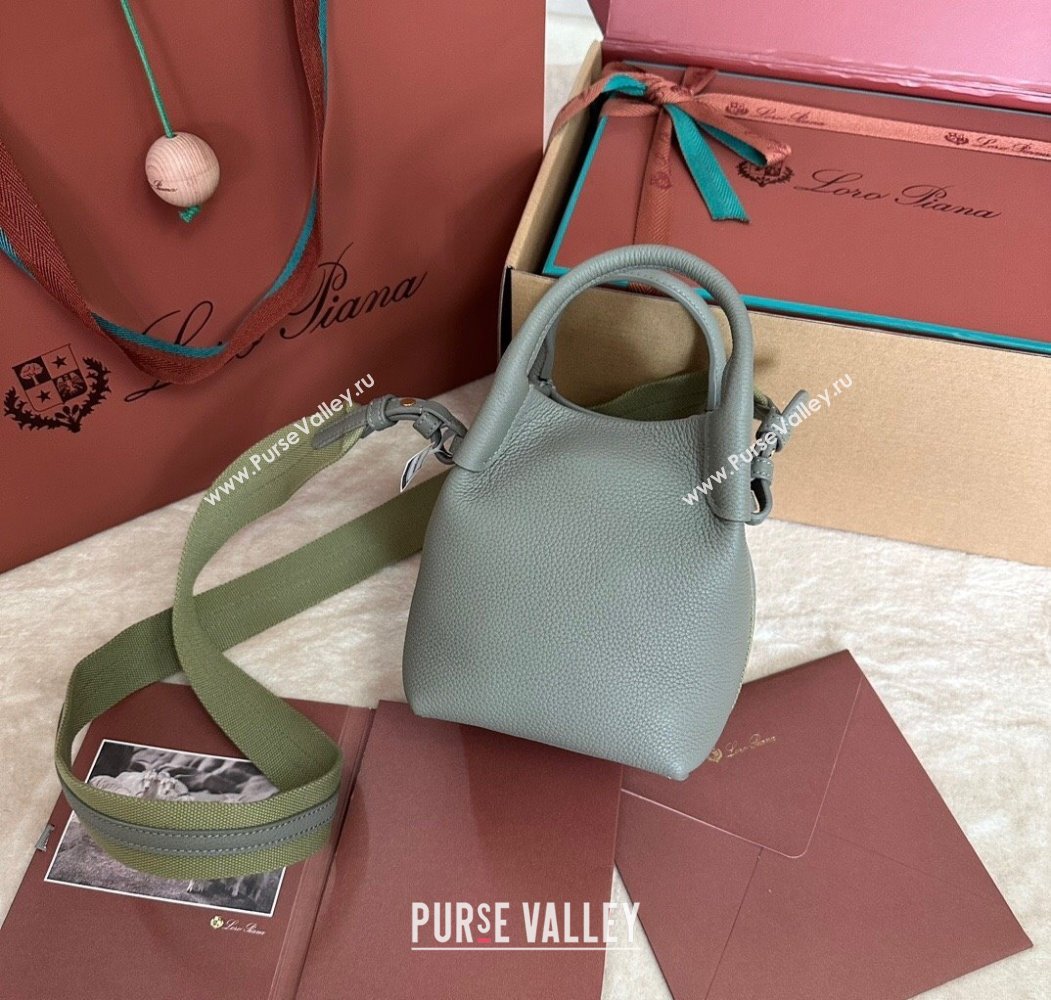 Loro Piana Small Bale Bucket Bag in Grained Calfskin Leather Yerba Mate Green 2025 0925 (XLU-250925064)