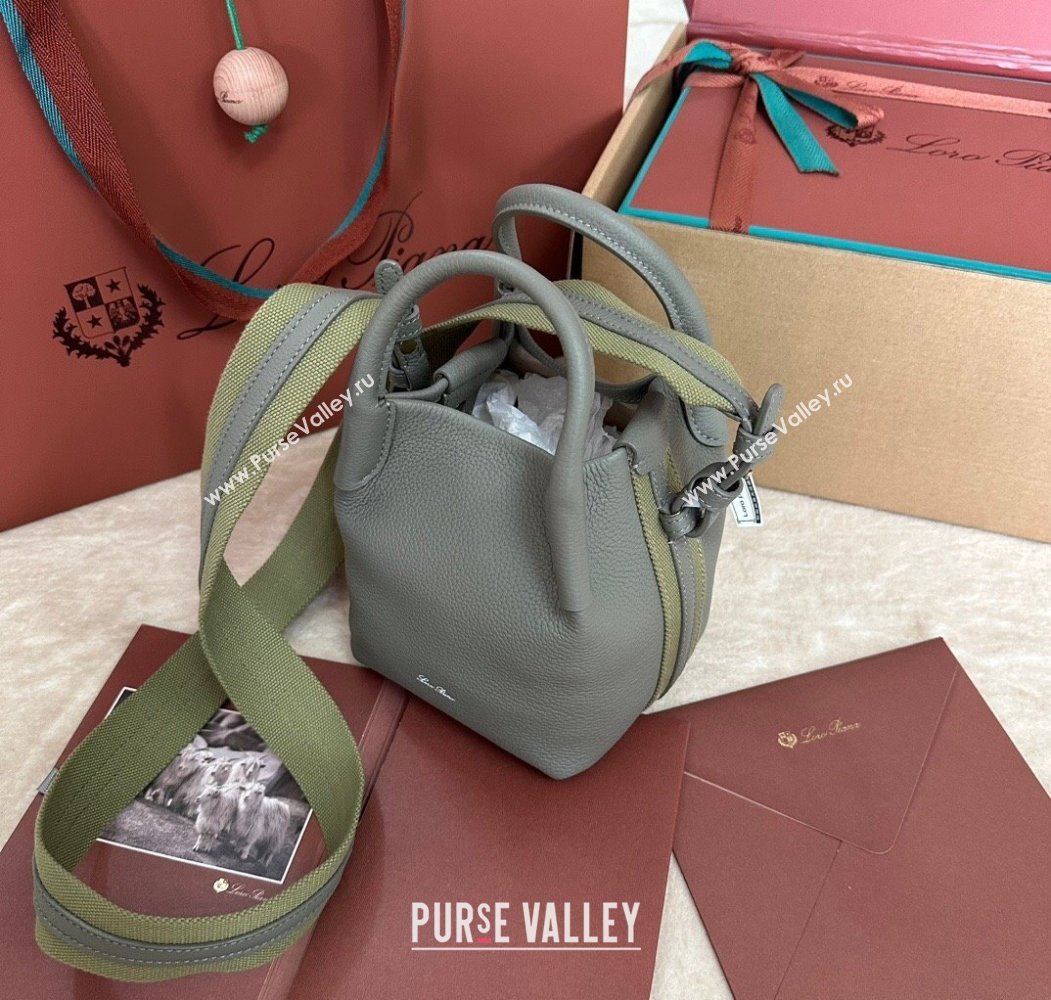 Loro Piana Small Bale Bucket Bag in Grained Calfskin Leather Yerba Mate Green 2025 0925 (XLU-250925064)