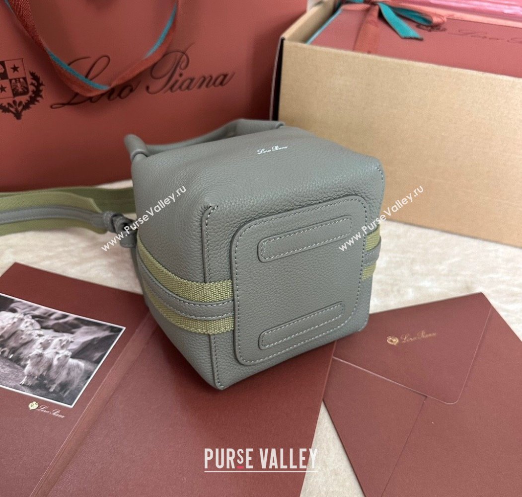Loro Piana Small Bale Bucket Bag in Grained Calfskin Leather Yerba Mate Green 2025 0925 (XLU-250925064)