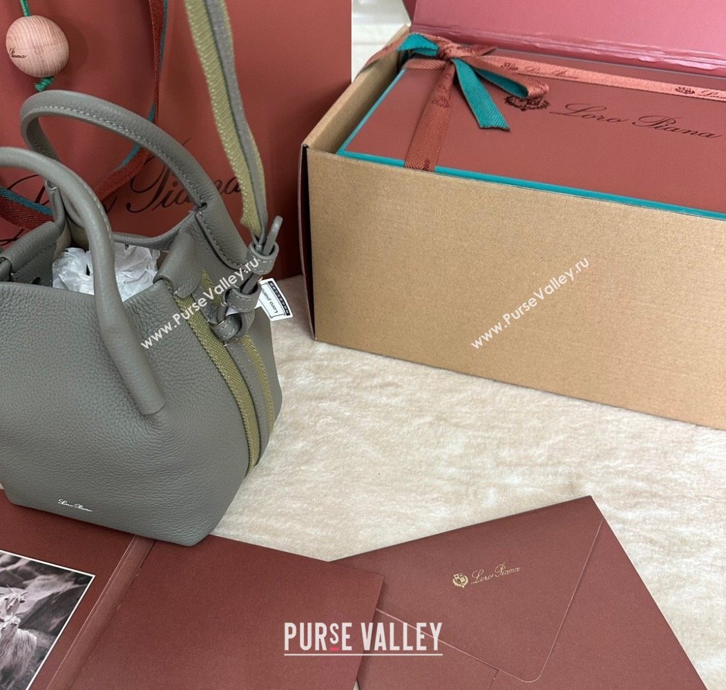 Loro Piana Small Bale Bucket Bag in Grained Calfskin Leather Yerba Mate Green 2025 0925 (XLU-250925064)