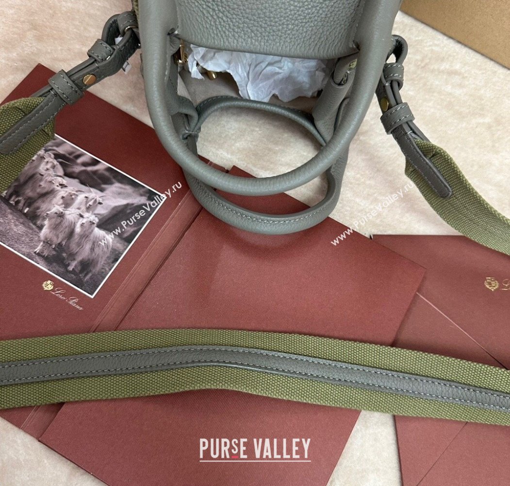Loro Piana Small Bale Bucket Bag in Grained Calfskin Leather Yerba Mate Green 2025 0925 (XLU-250925064)
