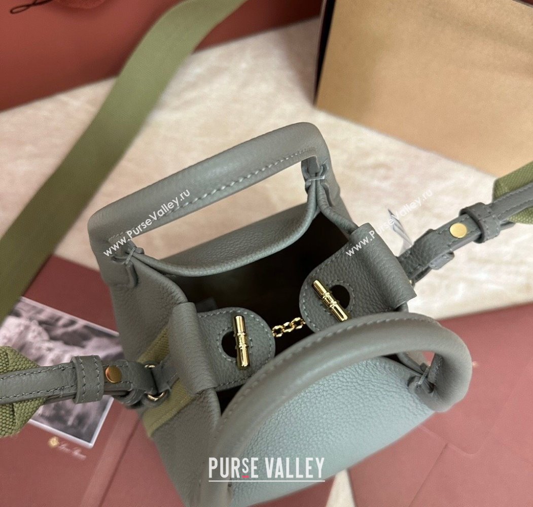 Loro Piana Small Bale Bucket Bag in Grained Calfskin Leather Yerba Mate Green 2025 0925 (XLU-250925064)