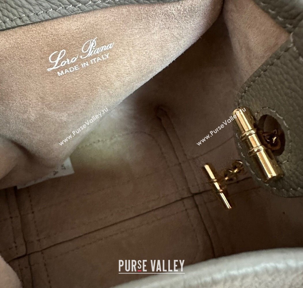 Loro Piana Small Bale Bucket Bag in Grained Calfskin Leather Yerba Mate Green 2025 0925 (XLU-250925064)