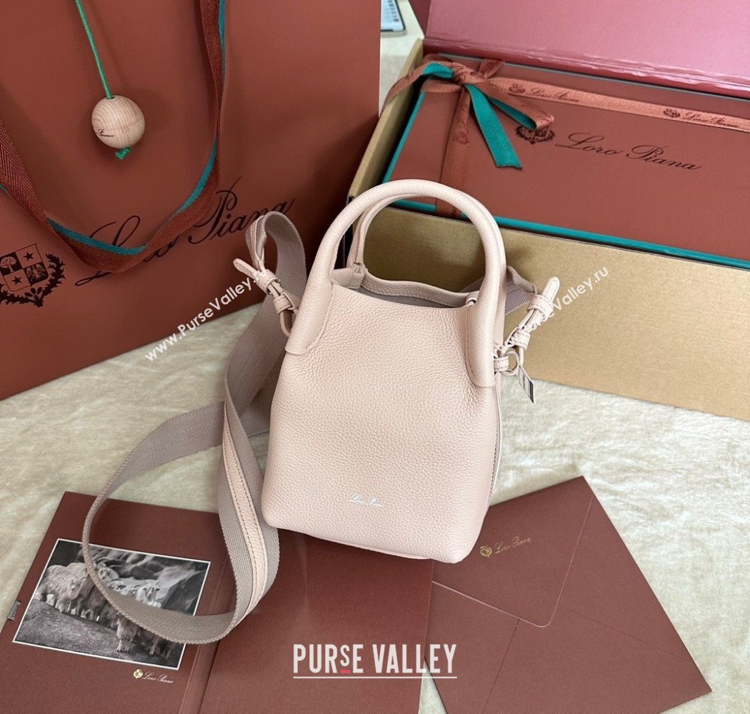 Loro Piana Small Bale Bucket Bag in Grained Calfskin Leather Marble Pink 2025 0925 (XLU-250925065)