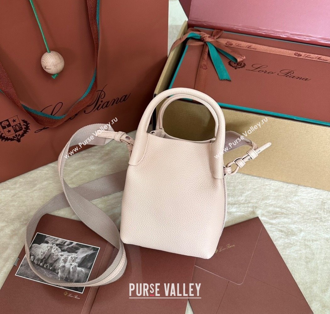 Loro Piana Small Bale Bucket Bag in Grained Calfskin Leather Marble Pink 2025 0925 (XLU-250925065)