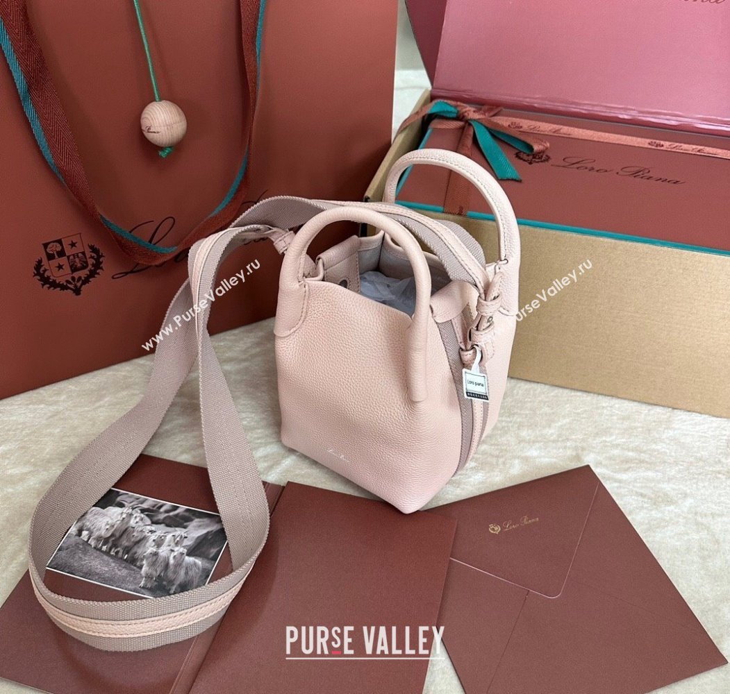 Loro Piana Small Bale Bucket Bag in Grained Calfskin Leather Marble Pink 2025 0925 (XLU-250925065)