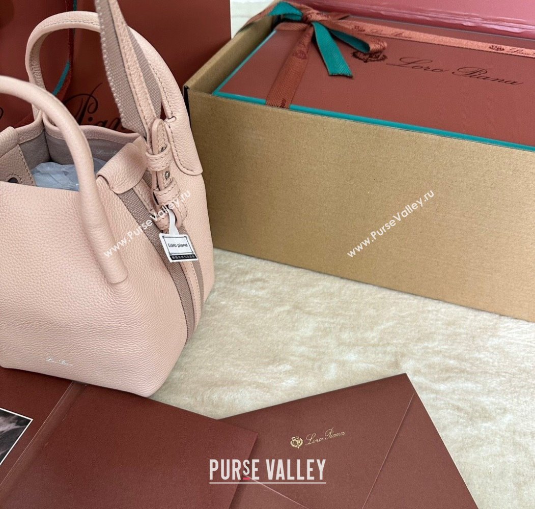 Loro Piana Small Bale Bucket Bag in Grained Calfskin Leather Marble Pink 2025 0925 (XLU-250925065)