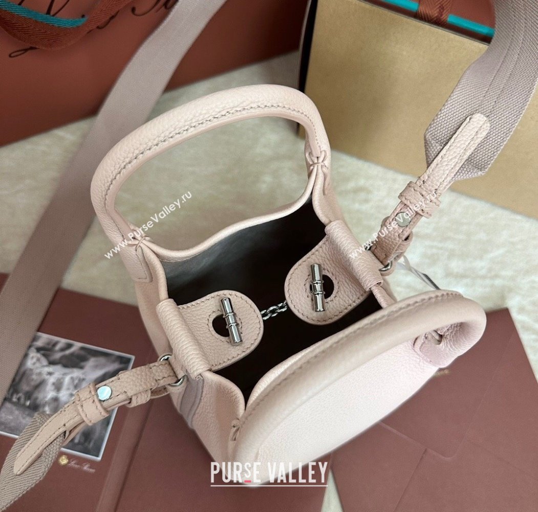 Loro Piana Small Bale Bucket Bag in Grained Calfskin Leather Marble Pink 2025 0925 (XLU-250925065)