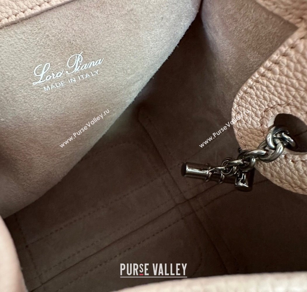 Loro Piana Small Bale Bucket Bag in Grained Calfskin Leather Marble Pink 2025 0925 (XLU-250925065)