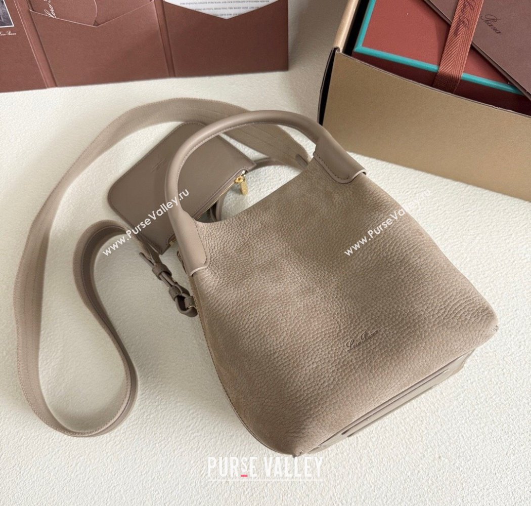Loro Piana Small Bale Bucket Bag in Grained Nubuck Grey 2025 0925 (XLU-250925050)