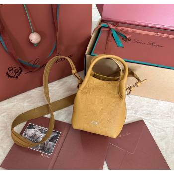 Loro Piana Small Bale Bucket Bag in Grained Calfskin Leather Ginger Yellow 2025 0925 (XLU-250925067)