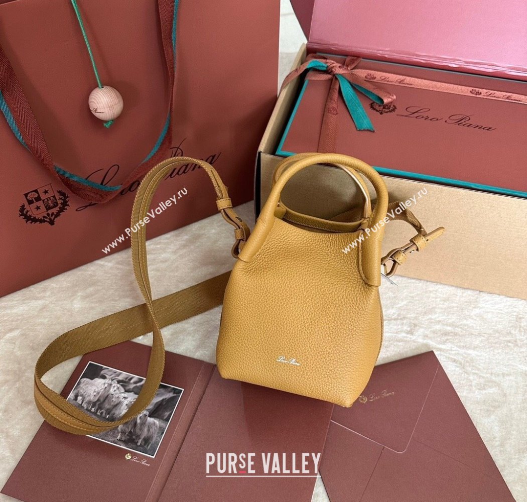 Loro Piana Small Bale Bucket Bag in Grained Calfskin Leather Ginger Yellow 2025 0925 (XLU-250925067)